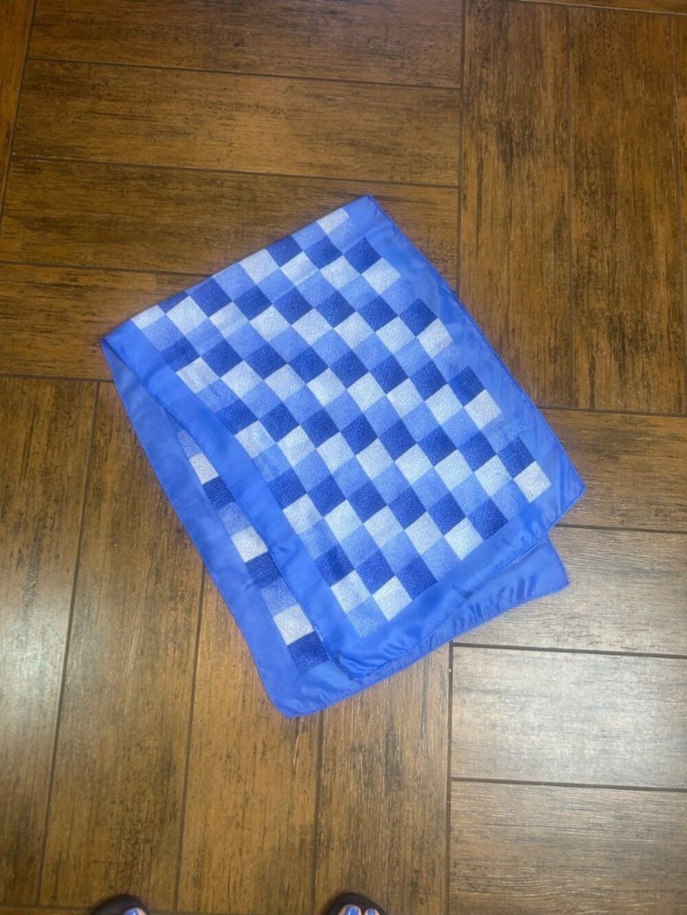 Vintage Varied Microdot Blue Checked Rectangular Scarf - Picture 6 of 6